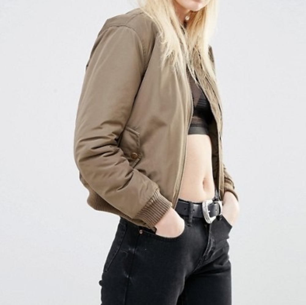 Khaki crop bomber jacket